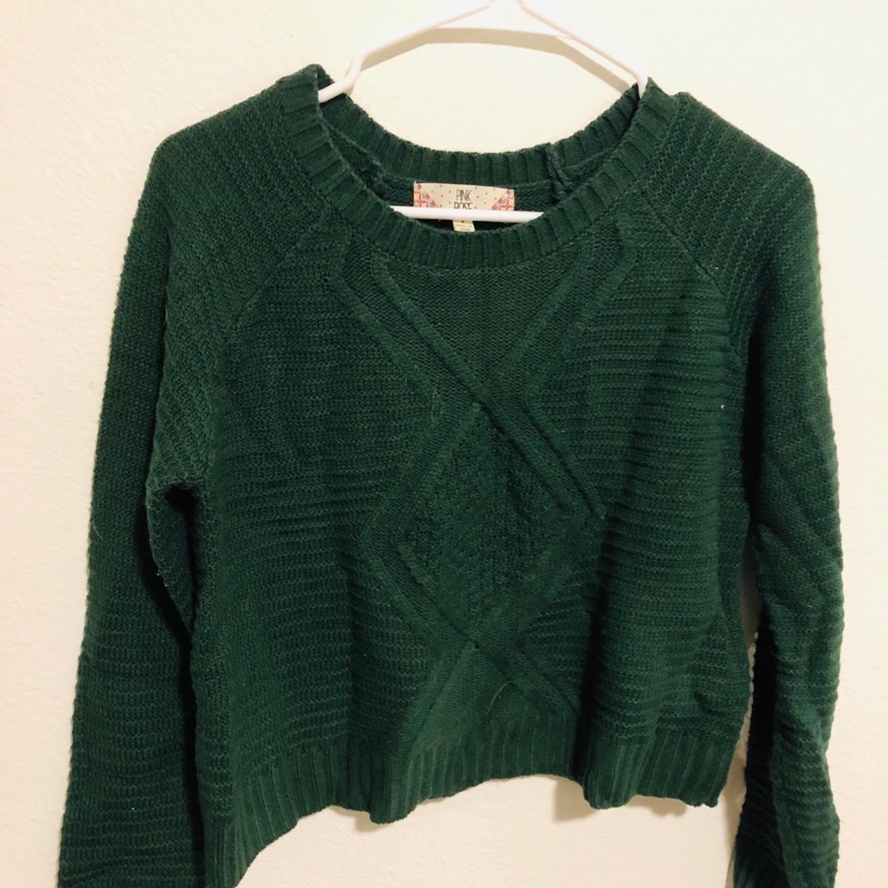Green Knit Crop Sweater - SMALL